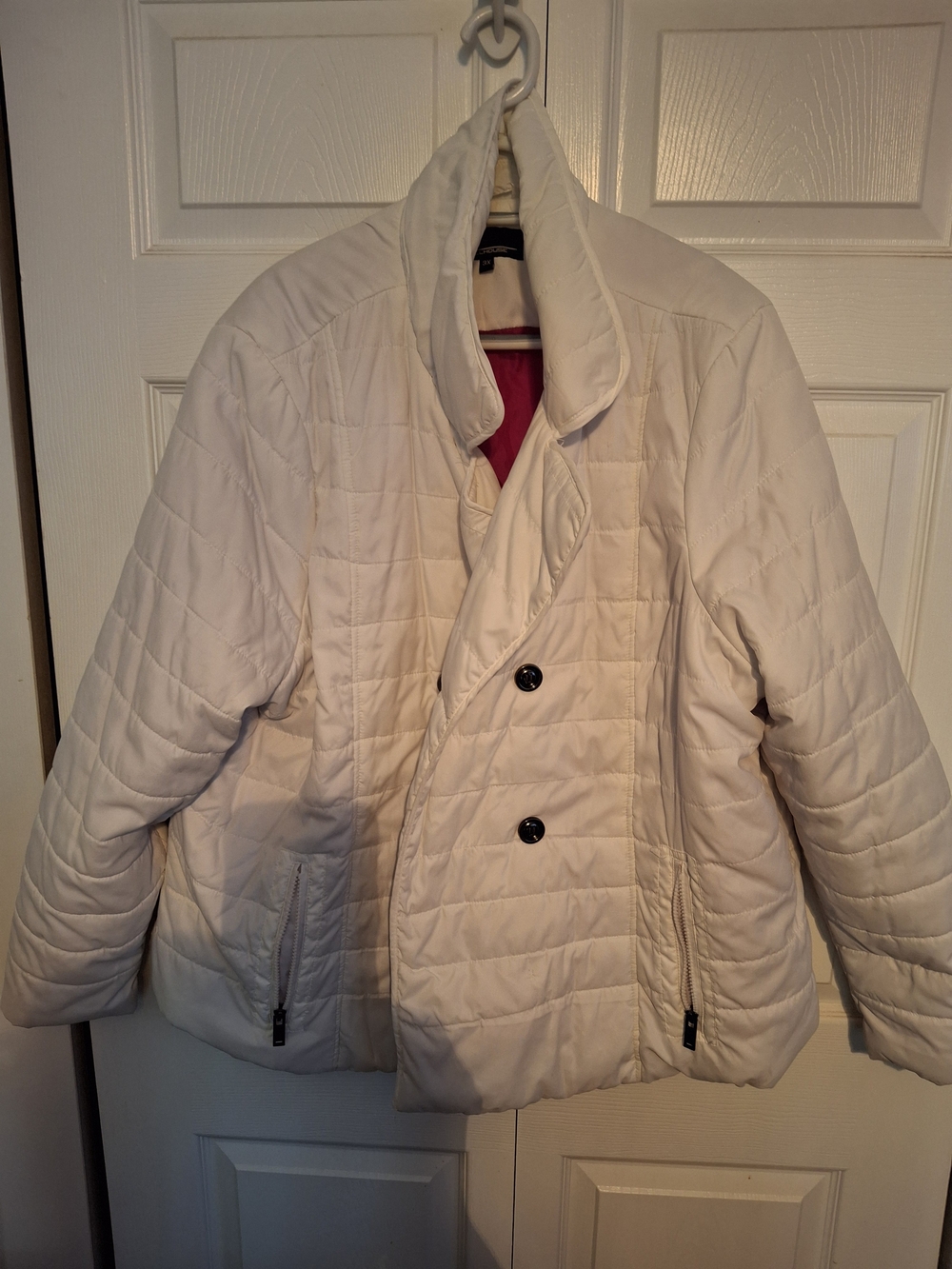 Dollhouse Cream Quilted Double-Breasted Puffer Coat